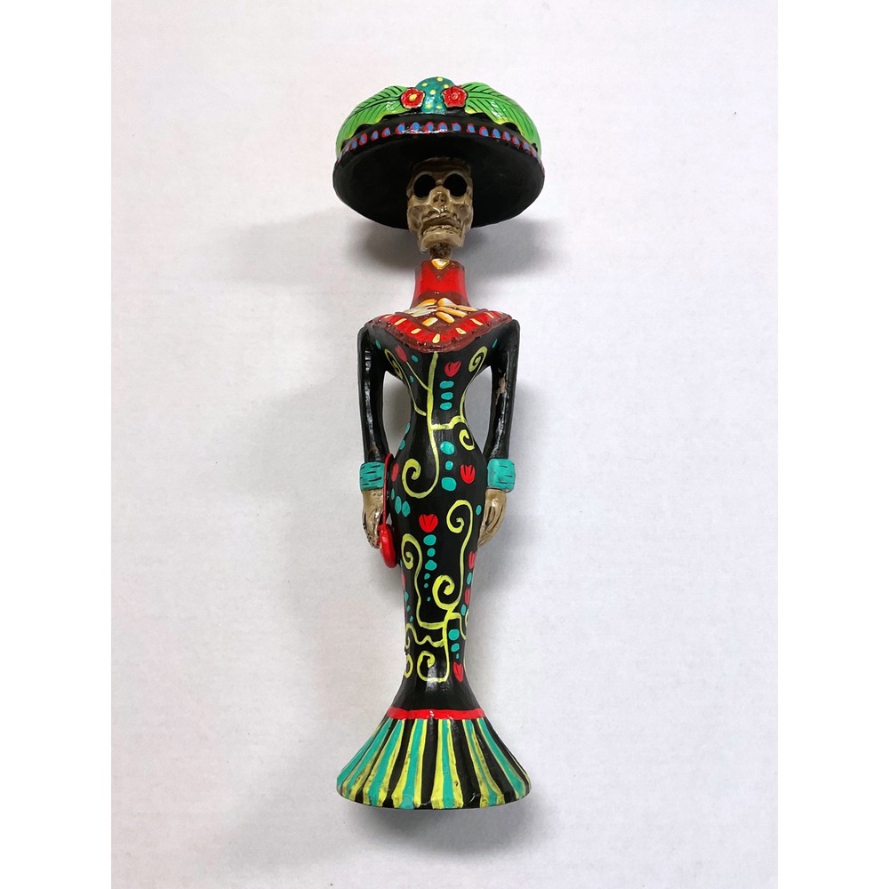 Day of the Dead Catrina Hand Painted Wood Figure 18.5" Dia de los Muertos Decor
